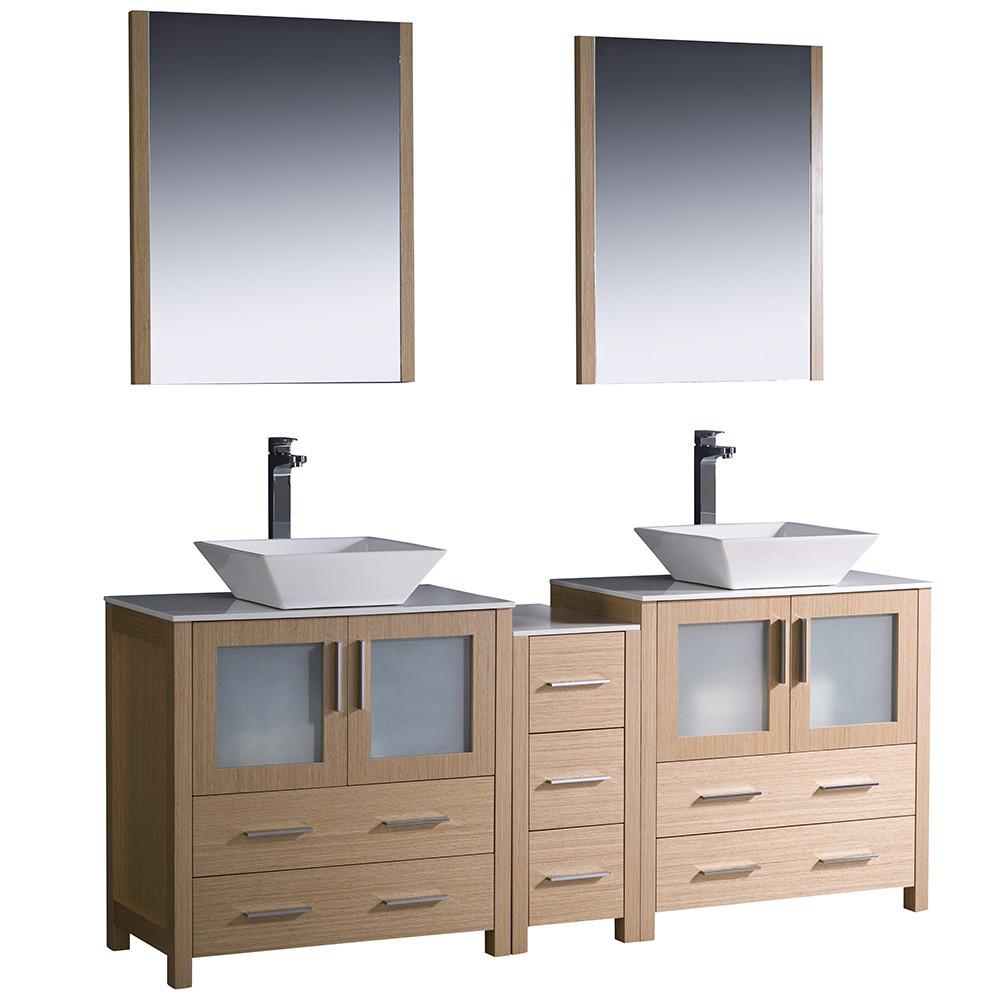 Fresca Torino 72" Light Oak Modern Double Sink Vanity w/ Side Cabinet & Vessel Sinks Vanity Fresca 