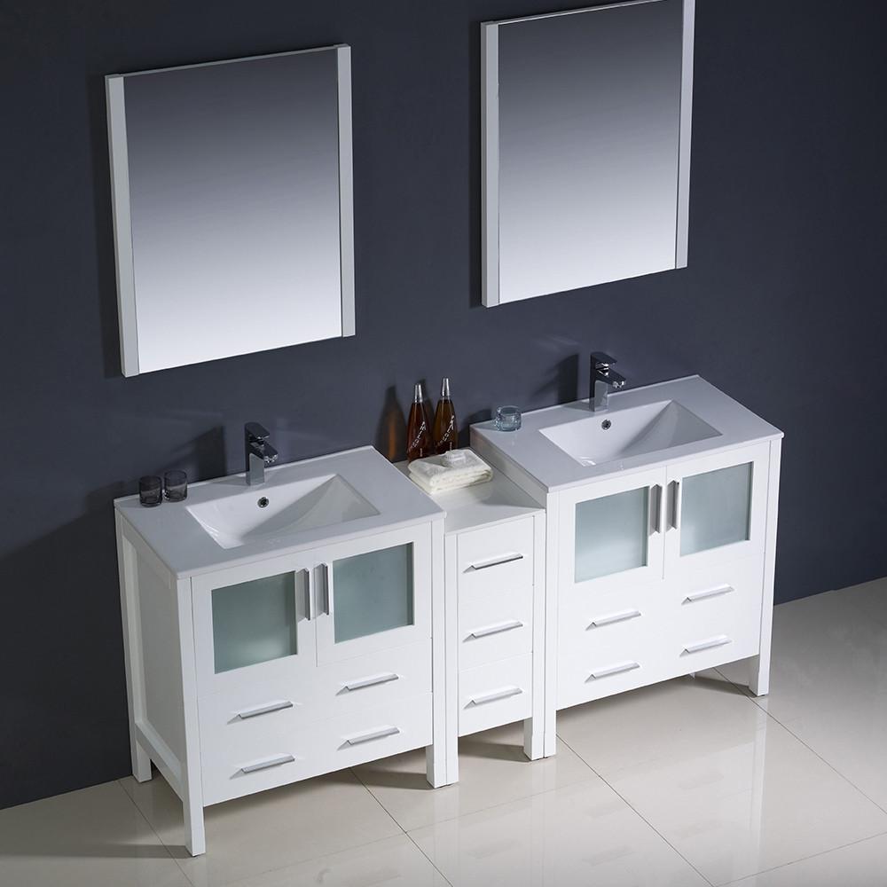 Fresca Torino 72" White Modern Double Sink Vanity w/ Side Cabinet & Integrated Sinks Vanity Fresca 