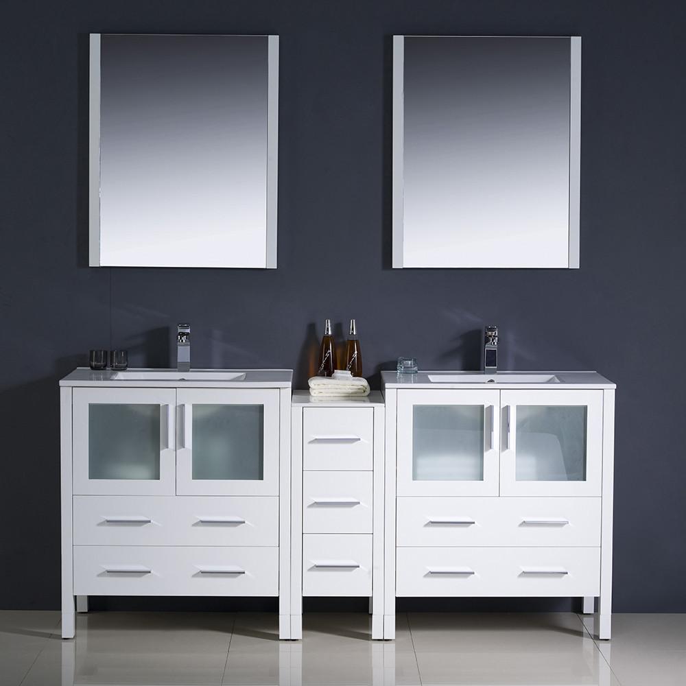 Fresca Torino 72" White Modern Double Sink Vanity w/ Side Cabinet & Integrated Sinks Vanity Fresca 