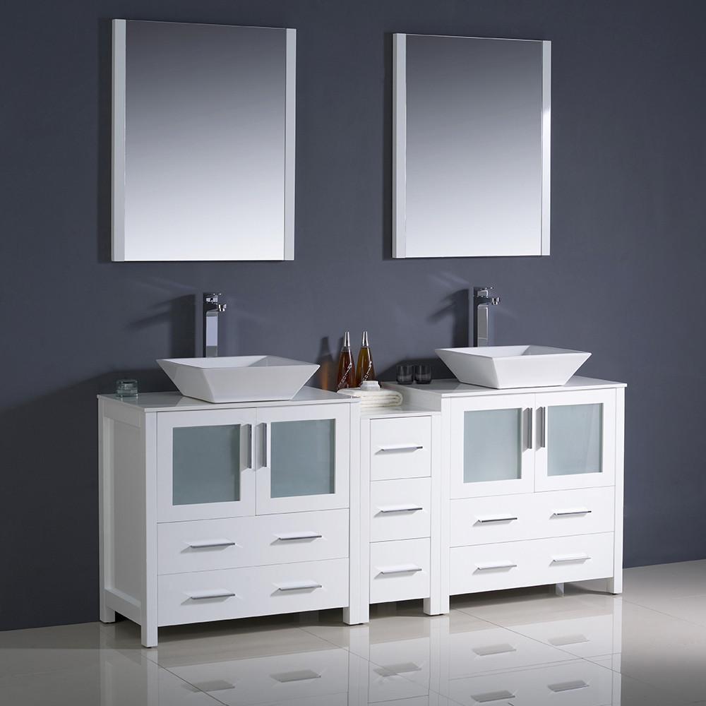 Fresca Torino 72" White Modern Double Sink Vanity w/ Side Cabinet & Vessel Sinks Vanity Fresca 