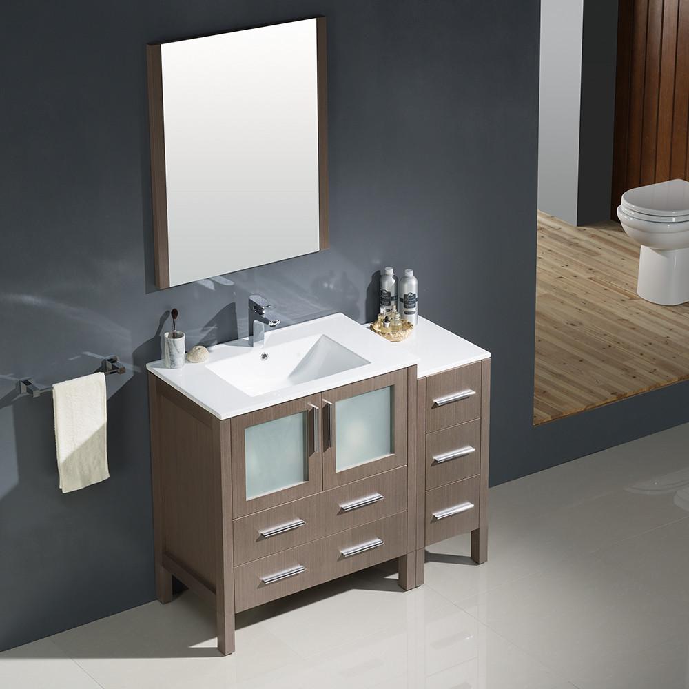 Fresca Torino 42" Gray Oak Modern Vanity w/ Side Cabinet & Integrated Sink Vanity Fresca 