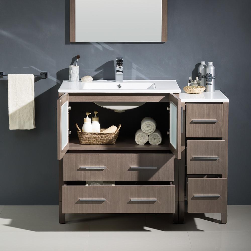 Fresca Torino 42" Gray Oak Modern Vanity w/ Side Cabinet & Integrated Sink Vanity Fresca 