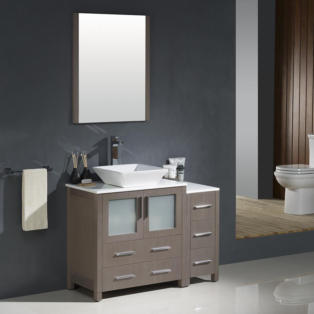 Fresca Torino 42" Gray Oak Modern Bathroom Vanity w/ Side Cabinet & Vessel Sink Vanity Fresca 