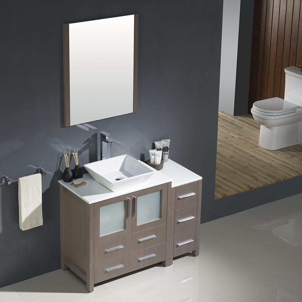 Fresca Torino 42" Gray Oak Modern Bathroom Vanity w/ Side Cabinet & Vessel Sink Vanity Fresca 