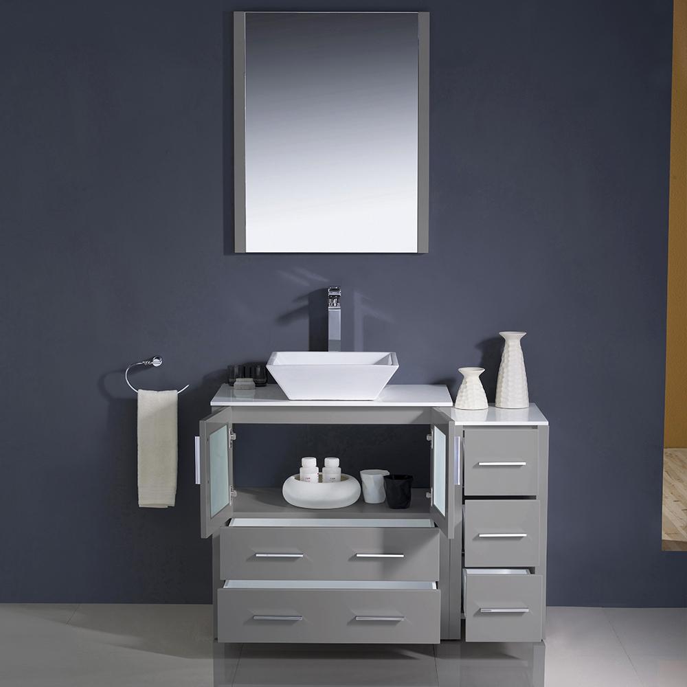 Fresca Torino 42" Gray Modern Bathroom Vanity w/ Side Cabinet & Vessel Sink Vanity Fresca 
