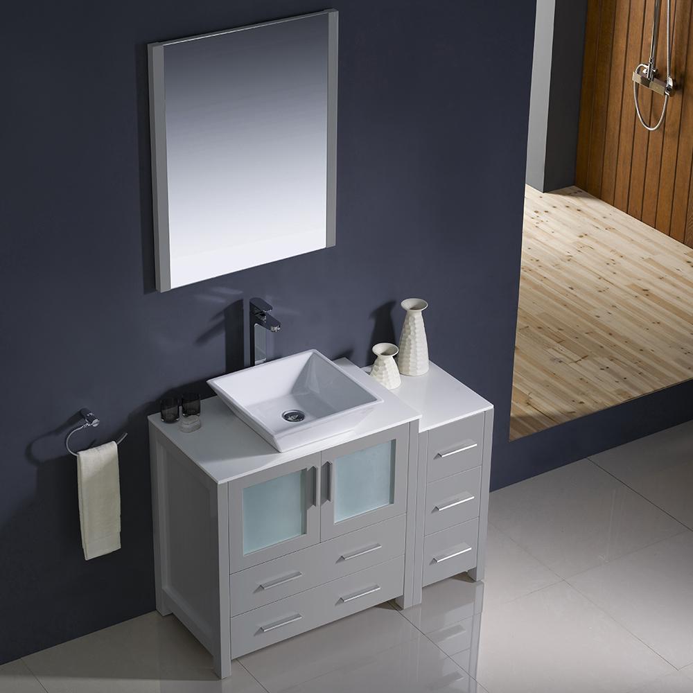 Fresca Torino 42" Gray Modern Bathroom Vanity w/ Side Cabinet & Vessel Sink Vanity Fresca 