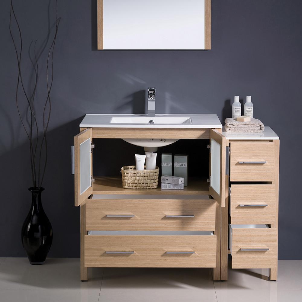 Fresca Torino 42" Light Oak Modern Vanity w/ Side Cabinet & Integrated Sink Vanity Fresca 