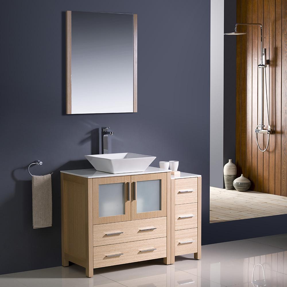 Fresca Torino 42" Light Oak Modern Bathroom Vanity w/ Side Cabinet & Vessel Sink Vanity Fresca 