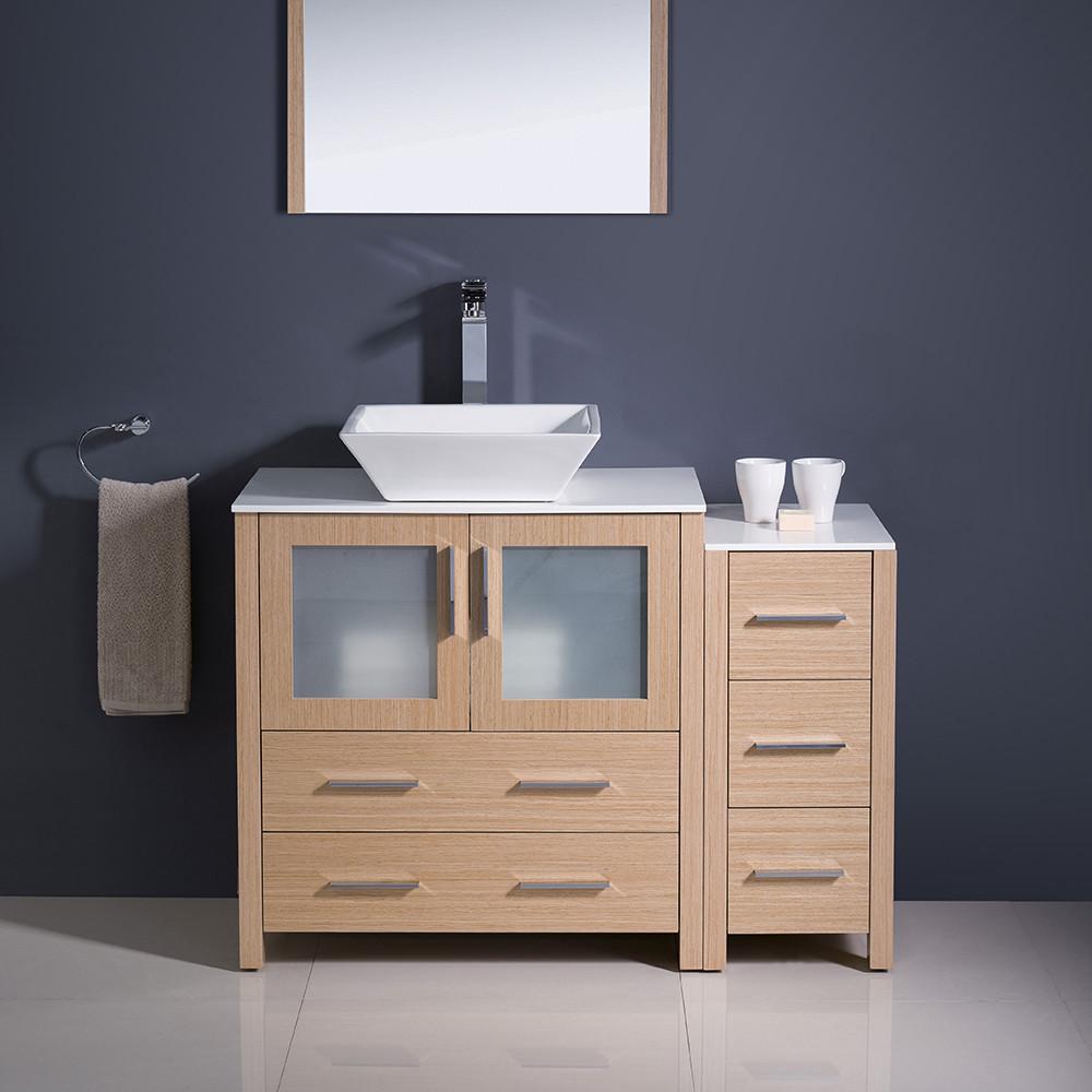 Fresca Torino 42" Light Oak Modern Bathroom Vanity w/ Side Cabinet & Vessel Sink Vanity Fresca 