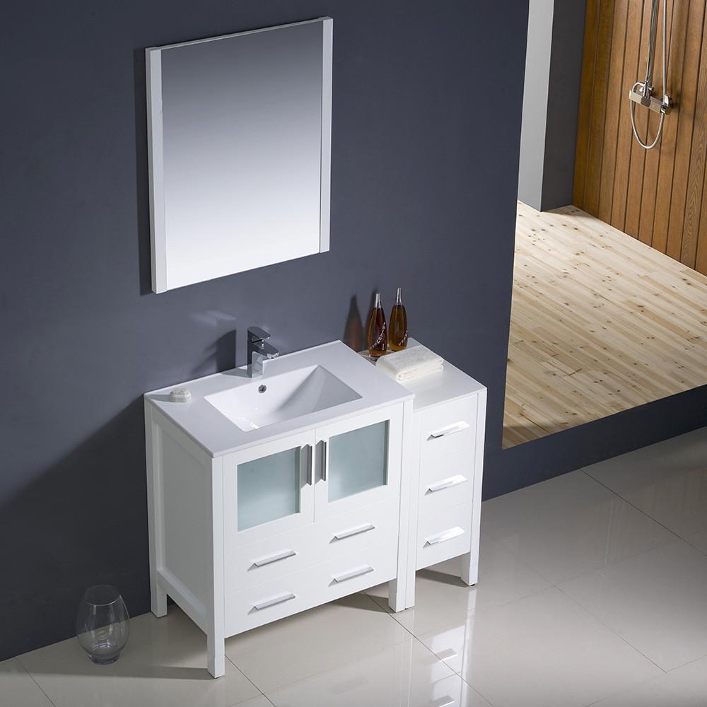 Fresca Torino 42" White Modern Bathroom Vanity w/ Side Cabinet & Integrated Sink Vanity Fresca 