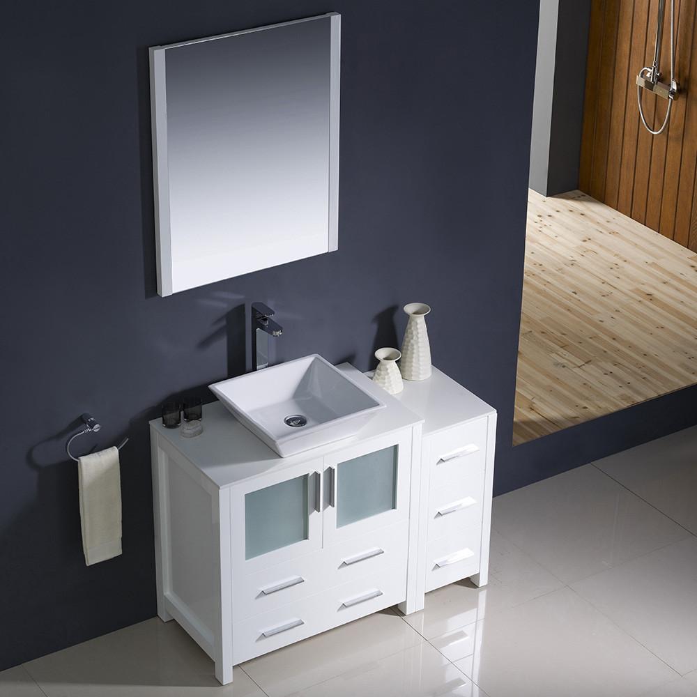 Fresca Torino 42" White Modern Bathroom Vanity w/ Side Cabinet & Vessel Sink Vanity Fresca 