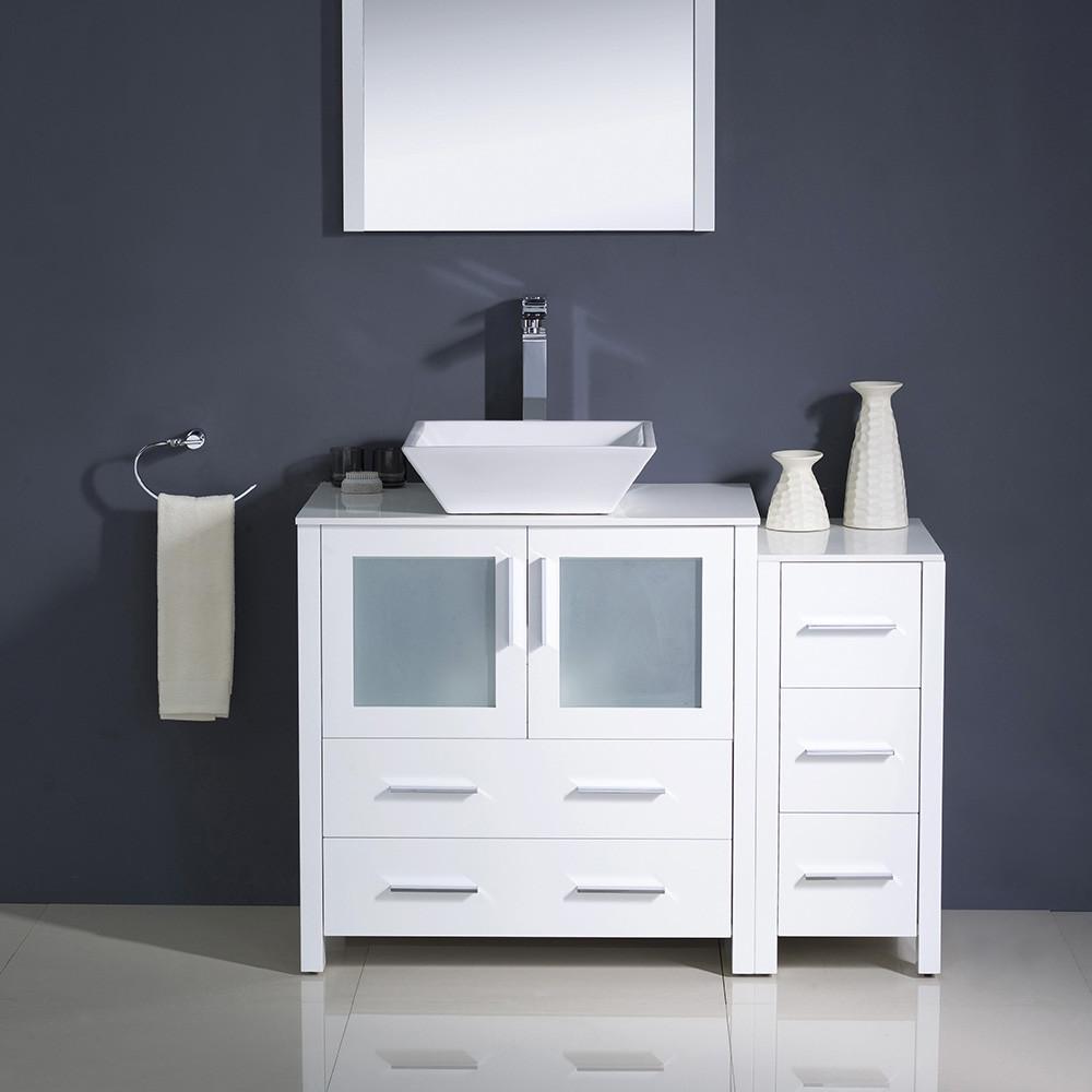 Fresca Torino 42" White Modern Bathroom Vanity w/ Side Cabinet & Vessel Sink Vanity Fresca 