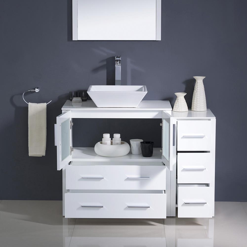 Fresca Torino 42" White Modern Bathroom Vanity w/ Side Cabinet & Vessel Sink Vanity Fresca 