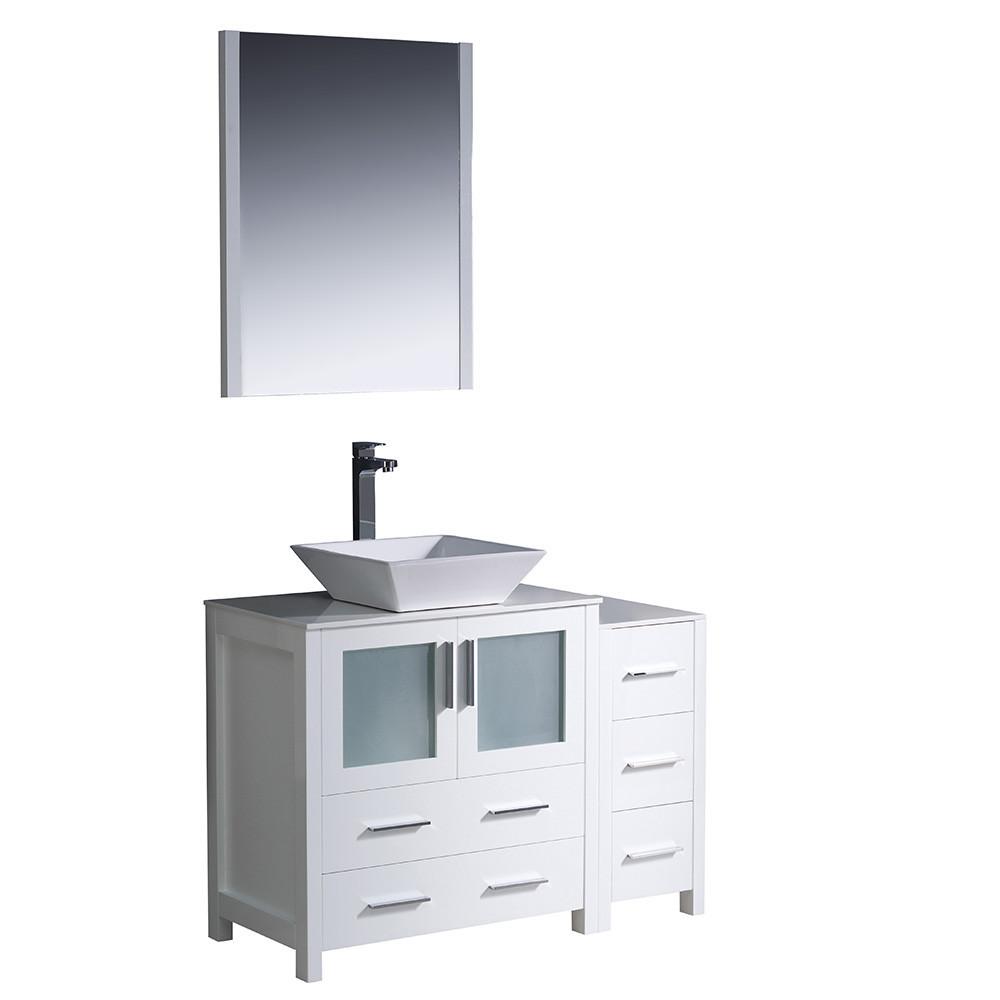 Fresca Torino 42" White Modern Bathroom Vanity w/ Side Cabinet & Vessel Sink Vanity Fresca 