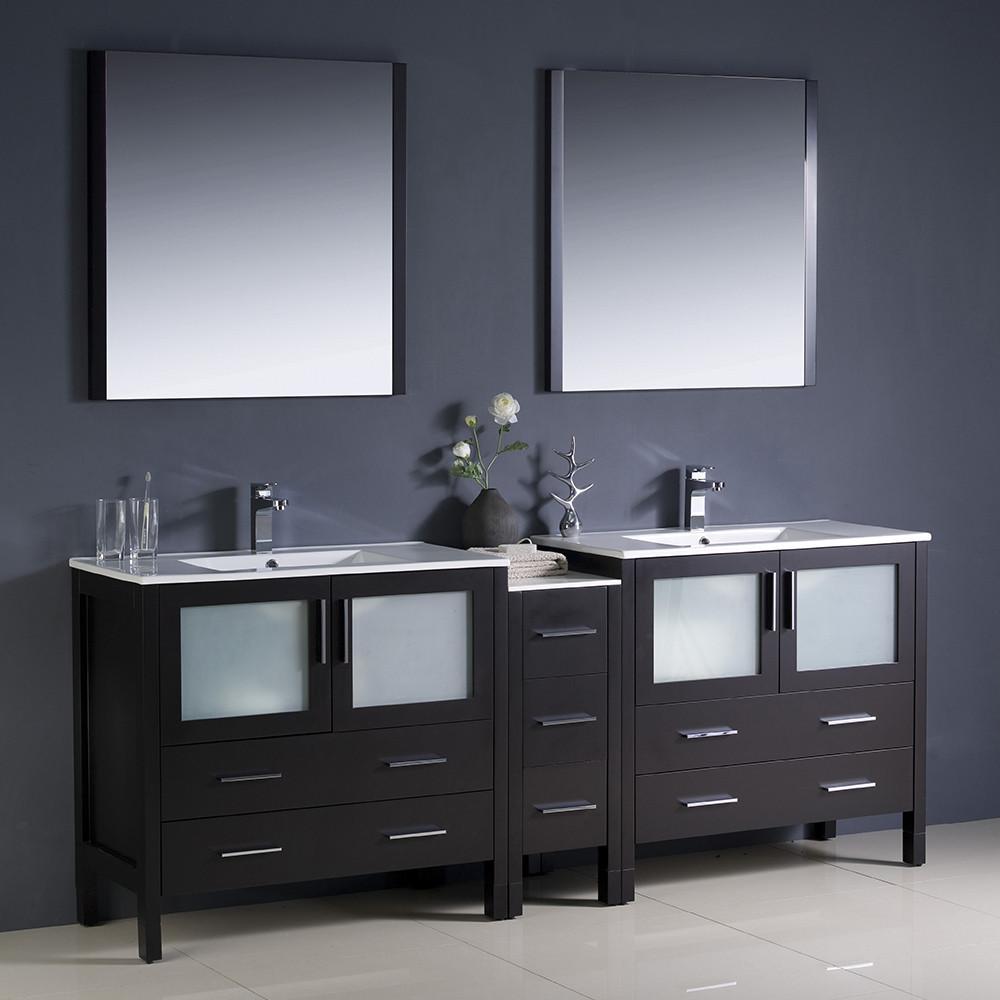 Fresca Torino 84" Espresso Modern Double Sink Vanity w/ Side Cabinet & Integrated Sinks Vanity Fresca 