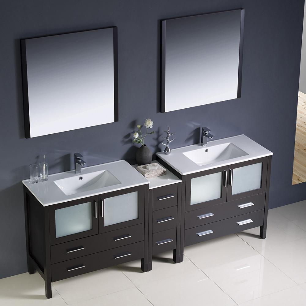 Fresca Torino 84" Espresso Modern Double Sink Vanity w/ Side Cabinet & Integrated Sinks Vanity Fresca 