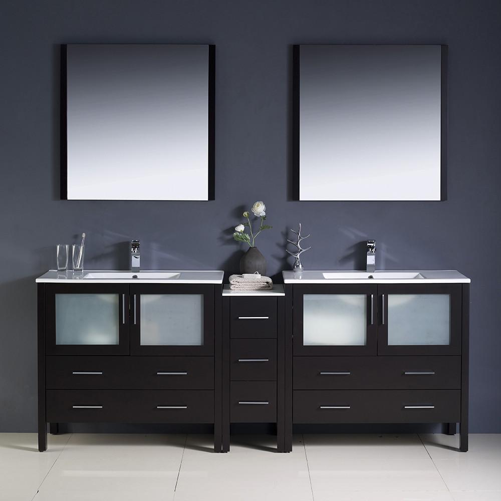 Fresca Torino 84" Espresso Modern Double Sink Vanity w/ Side Cabinet & Integrated Sinks Vanity Fresca 