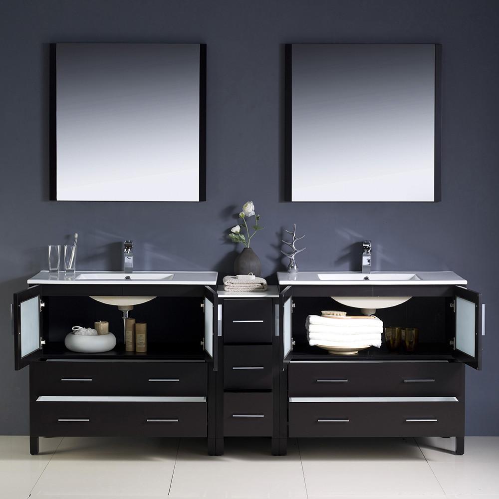 Fresca Torino 84" Espresso Modern Double Sink Vanity w/ Side Cabinet & Integrated Sinks Vanity Fresca 