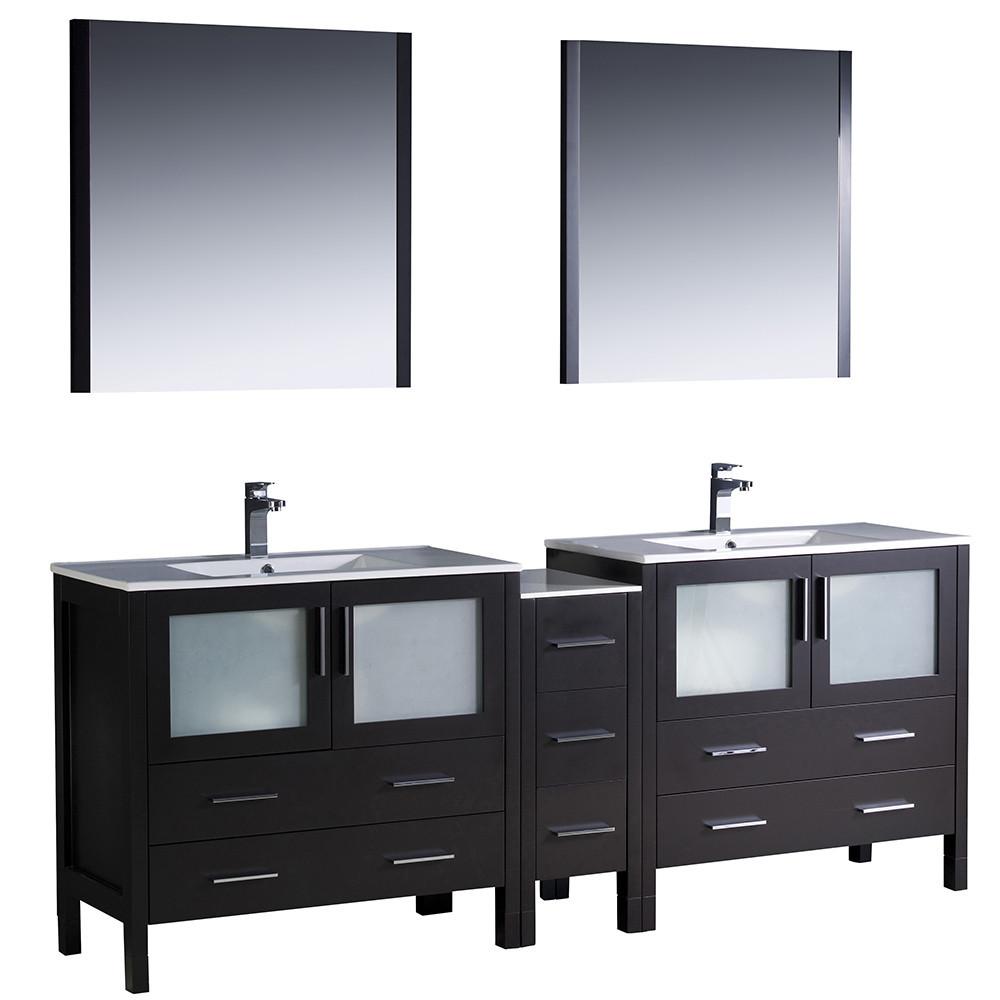 Fresca Torino 84" Espresso Modern Double Sink Vanity w/ Side Cabinet & Integrated Sinks Vanity Fresca 