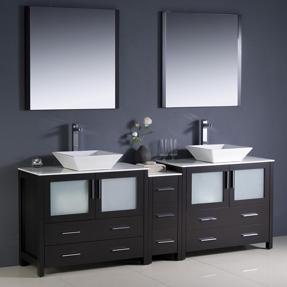 Fresca Torino 84" Espresso Modern Double Sink Vanity w/ Side Cabinet & Vessel Sinks Vanity Fresca 
