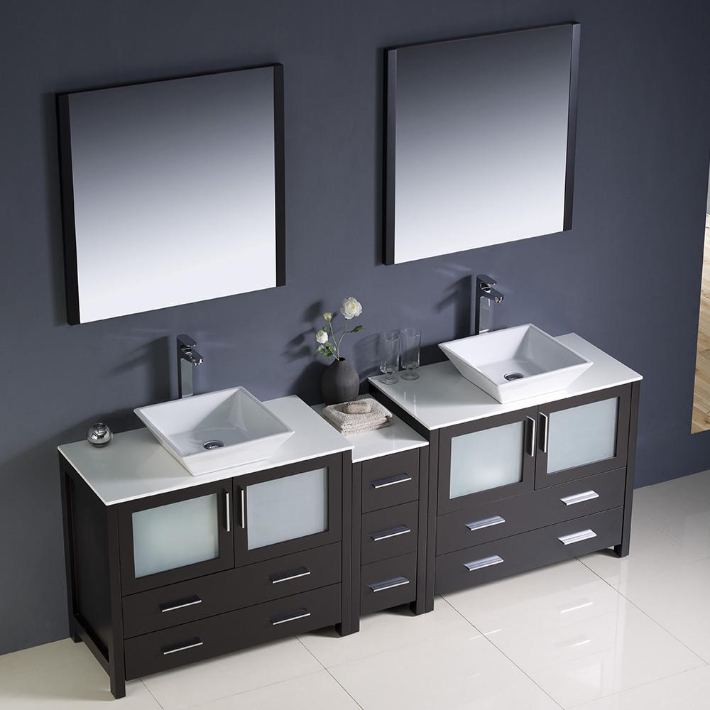 Fresca Torino 84" Espresso Modern Double Sink Vanity w/ Side Cabinet & Vessel Sinks Vanity Fresca 