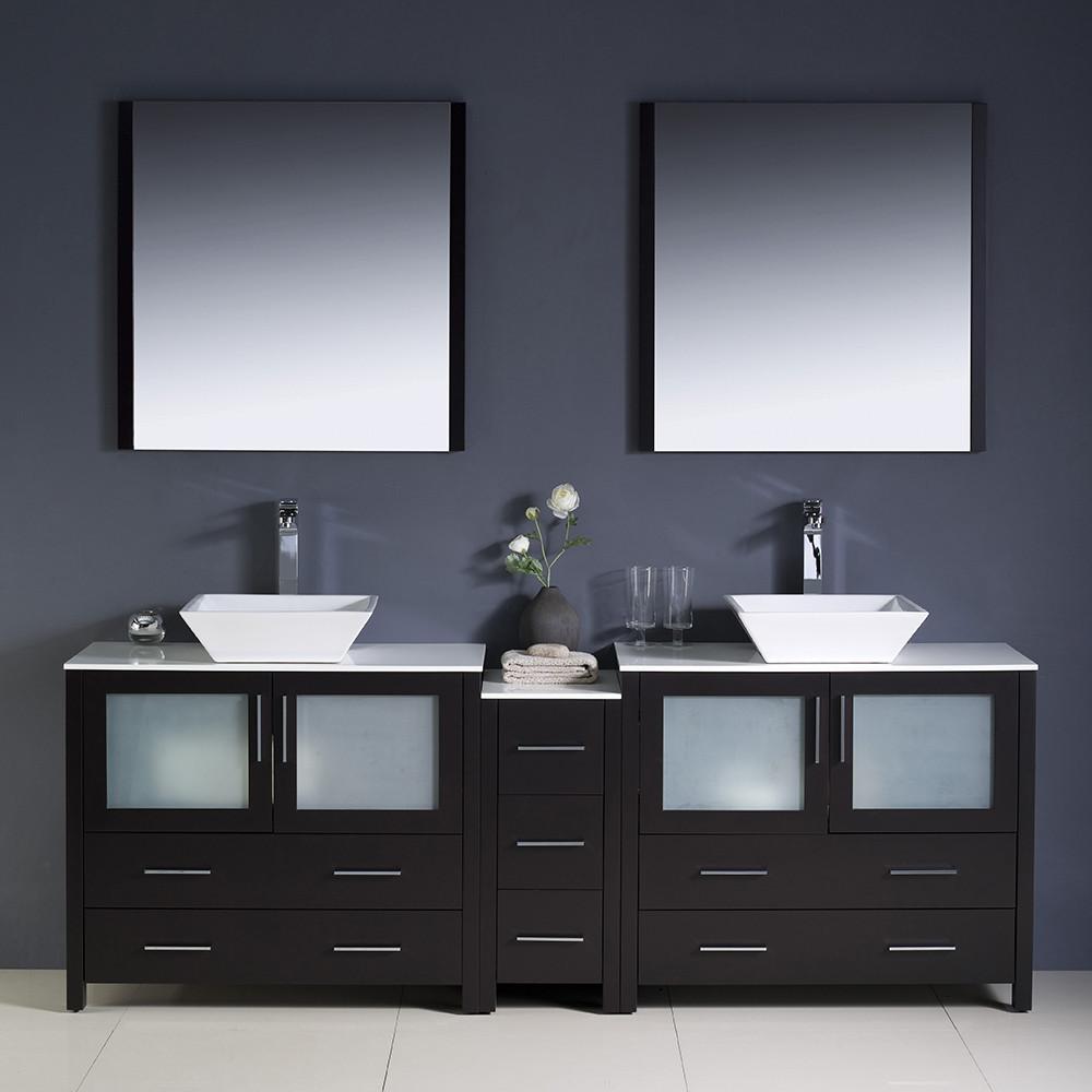 Fresca Torino 84" Espresso Modern Double Sink Vanity w/ Side Cabinet & Vessel Sinks Vanity Fresca 