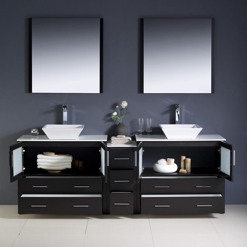 Fresca Torino 84" Espresso Modern Double Sink Vanity w/ Side Cabinet & Vessel Sinks Vanity Fresca 