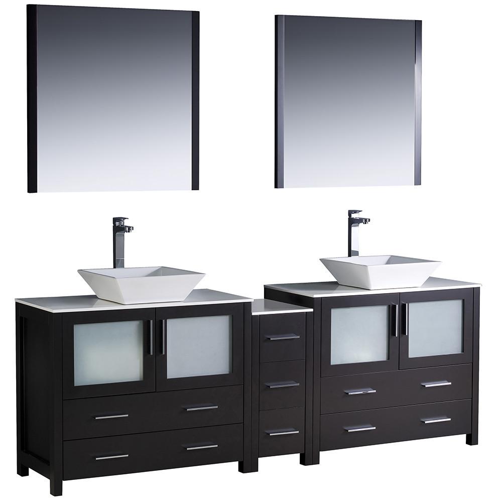 Fresca Torino 84" Espresso Modern Double Sink Vanity w/ Side Cabinet & Vessel Sinks Vanity Fresca 