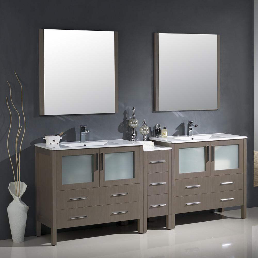 Fresca Torino 84" Gray Oak Modern Double Sink Vanity w/ Side Cabinet & Integrated Sinks Vanity Fresca 