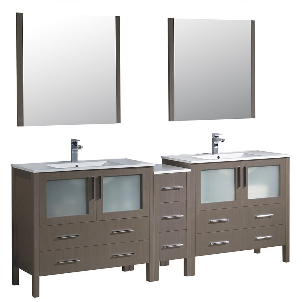Fresca Torino 84" Gray Oak Modern Double Sink Vanity w/ Side Cabinet & Integrated Sinks Vanity Fresca 