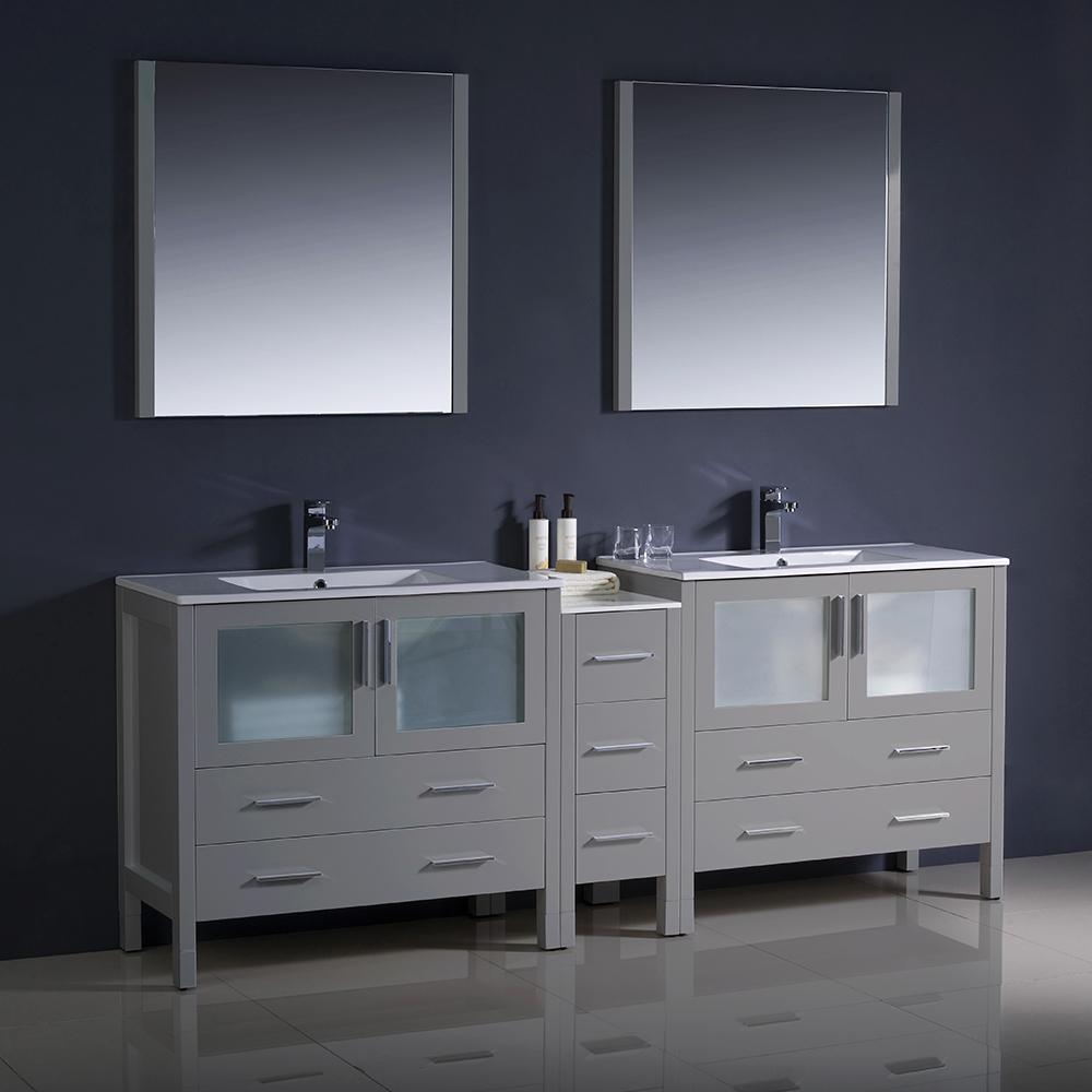 Fresca Torino 84" Gray Modern Double Sink Bathroom Vanity w/ Side Cabinet & Integrated Sinks Vanity Fresca 