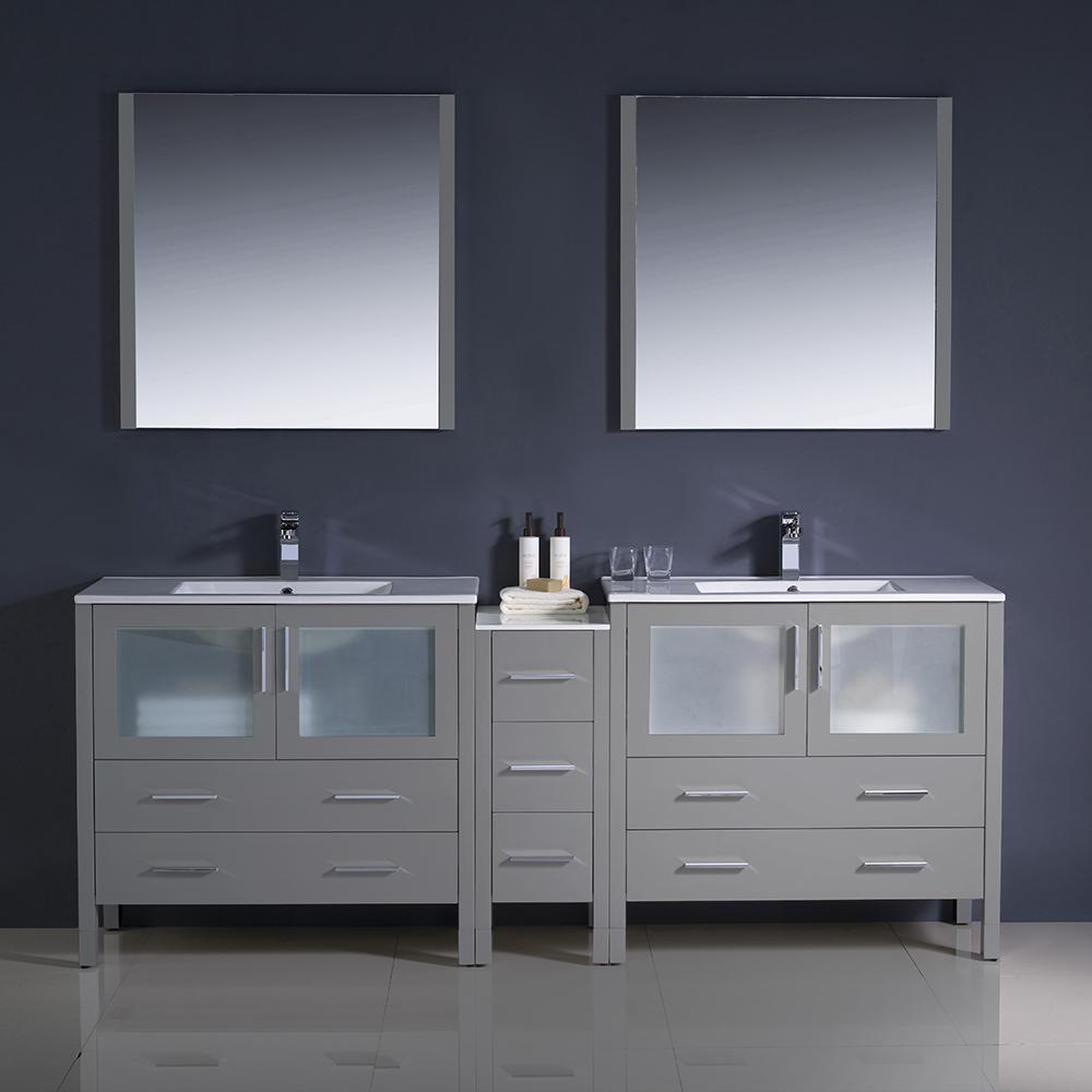 Fresca Torino 84" Gray Modern Double Sink Bathroom Vanity w/ Side Cabinet & Integrated Sinks Vanity Fresca 