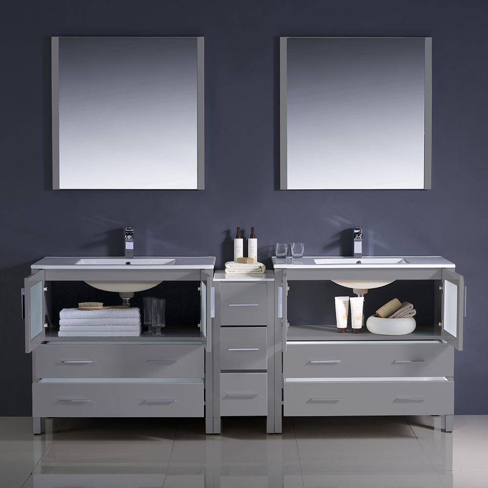 Fresca Torino 84" Gray Modern Double Sink Bathroom Vanity w/ Side Cabinet & Integrated Sinks Vanity Fresca 