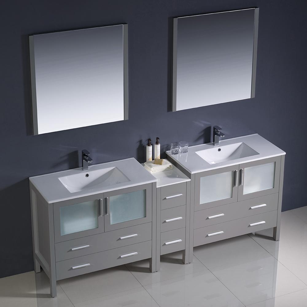 Fresca Torino 84" Gray Modern Double Sink Bathroom Vanity w/ Side Cabinet & Integrated Sinks Vanity Fresca 
