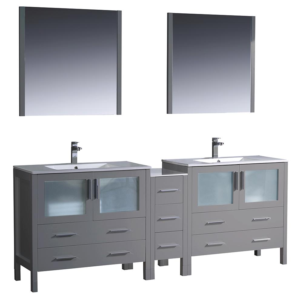 Fresca Torino 84" Gray Modern Double Sink Bathroom Vanity w/ Side Cabinet & Integrated Sinks Vanity Fresca 