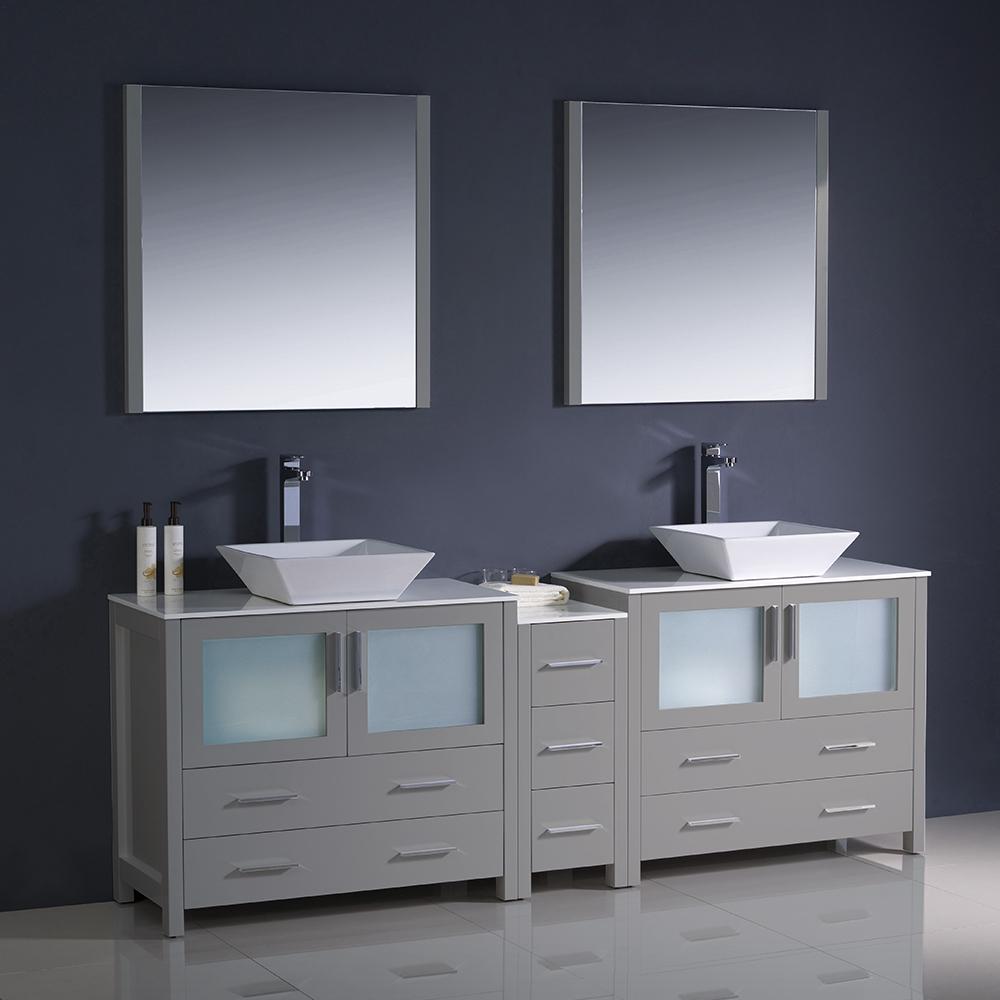 Fresca Torino 84" Gray Modern Double Sink Bathroom Vanity w/ Side Cabinet & Vessel Sinks Vanity Fresca 