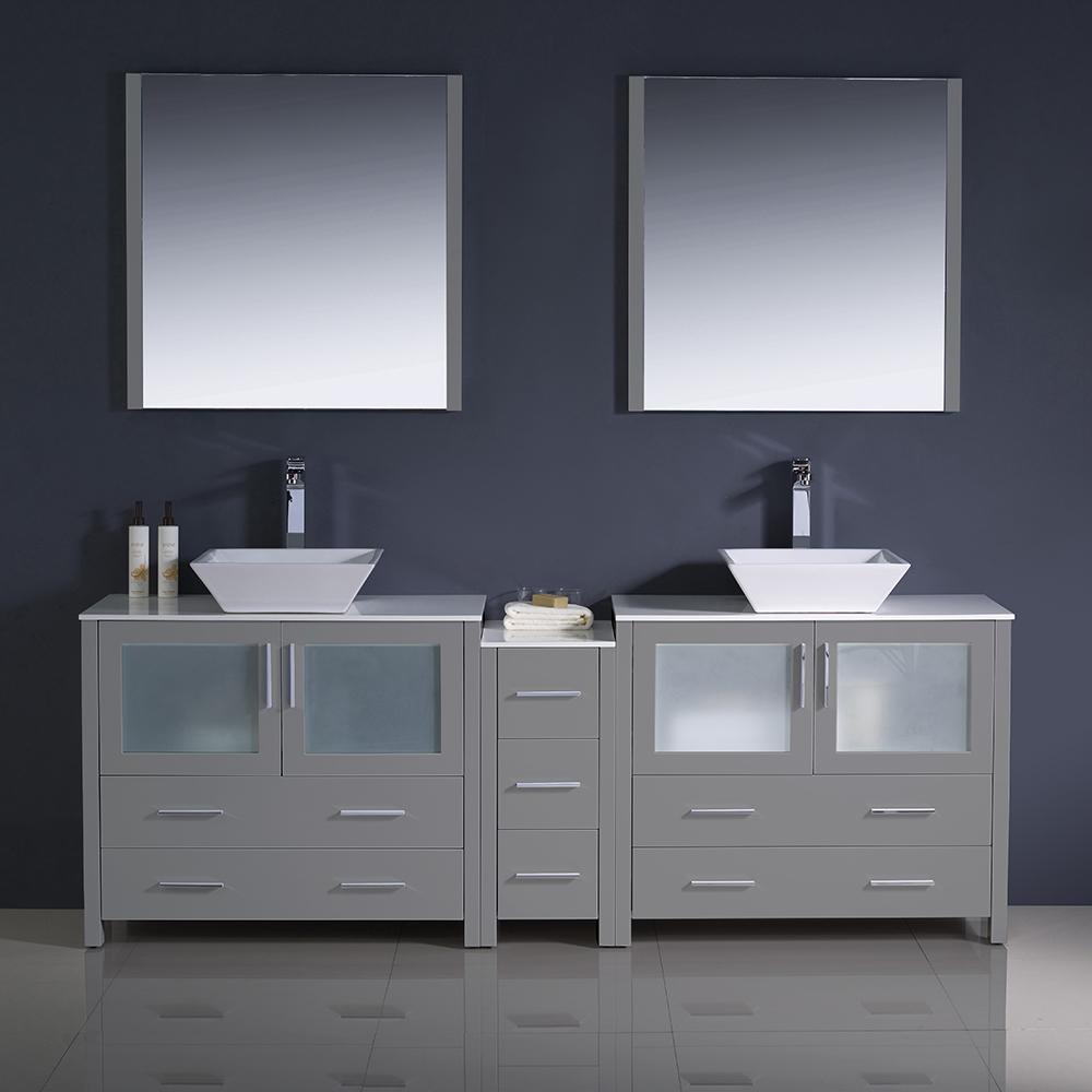 Fresca Torino 84" Gray Modern Double Sink Bathroom Vanity w/ Side Cabinet & Vessel Sinks Vanity Fresca 