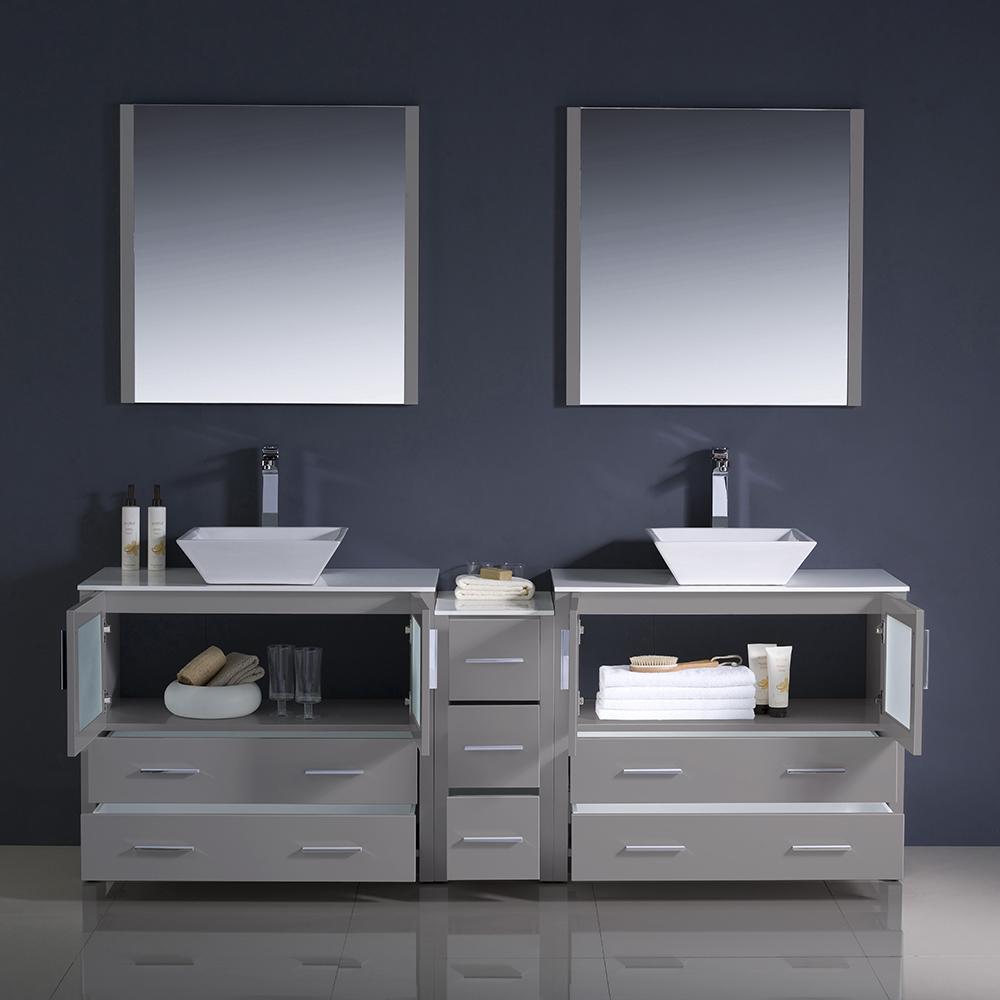 Fresca Torino 84" Gray Modern Double Sink Bathroom Vanity w/ Side Cabinet & Vessel Sinks Vanity Fresca 