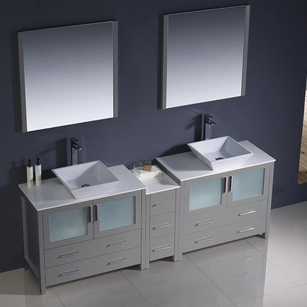 Fresca Torino 84" Gray Modern Double Sink Bathroom Vanity w/ Side Cabinet & Vessel Sinks Vanity Fresca 