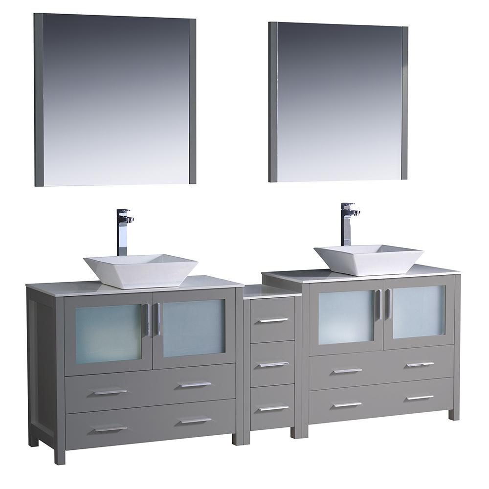 Fresca Torino 84" Gray Modern Double Sink Bathroom Vanity w/ Side Cabinet & Vessel Sinks Vanity Fresca 