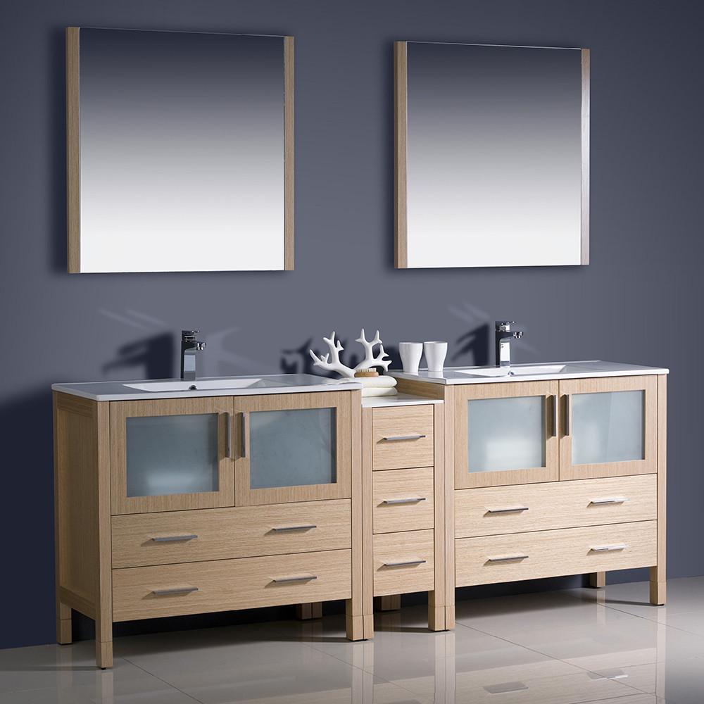 Fresca Torino 84" Light Oak Modern Double Sink Vanity w/ Side Cabinet & Integrated Sinks Vanity Fresca 
