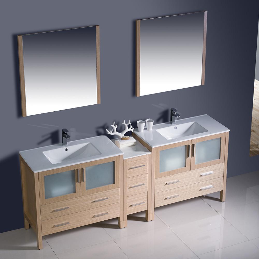 Fresca Torino 84" Light Oak Modern Double Sink Vanity w/ Side Cabinet & Integrated Sinks Vanity Fresca 