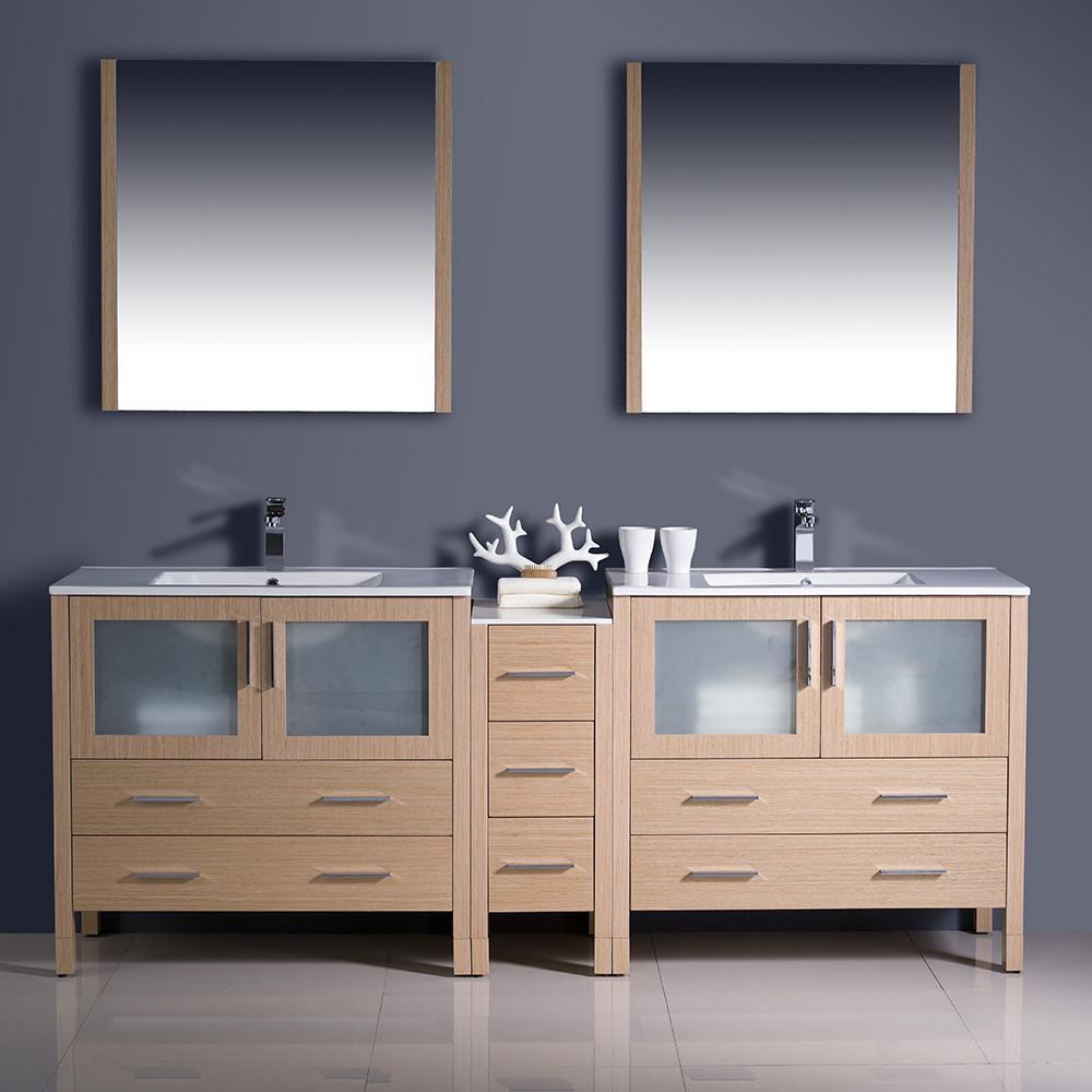 Fresca Torino 84" Light Oak Modern Double Sink Vanity w/ Side Cabinet & Integrated Sinks Vanity Fresca 