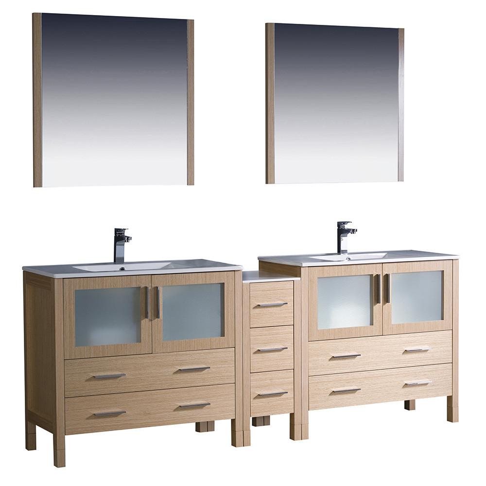Fresca Torino 84" Light Oak Modern Double Sink Vanity w/ Side Cabinet & Integrated Sinks Vanity Fresca 