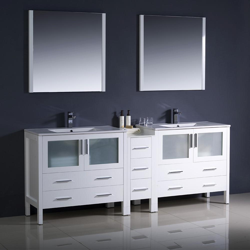 Fresca Torino 84" White Modern Double Sink Vanity w/ Side Cabinet & Integrated Sinks Vanity Fresca 