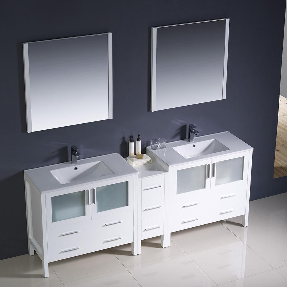 Fresca Torino 84" White Modern Double Sink Vanity w/ Side Cabinet & Integrated Sinks Vanity Fresca 