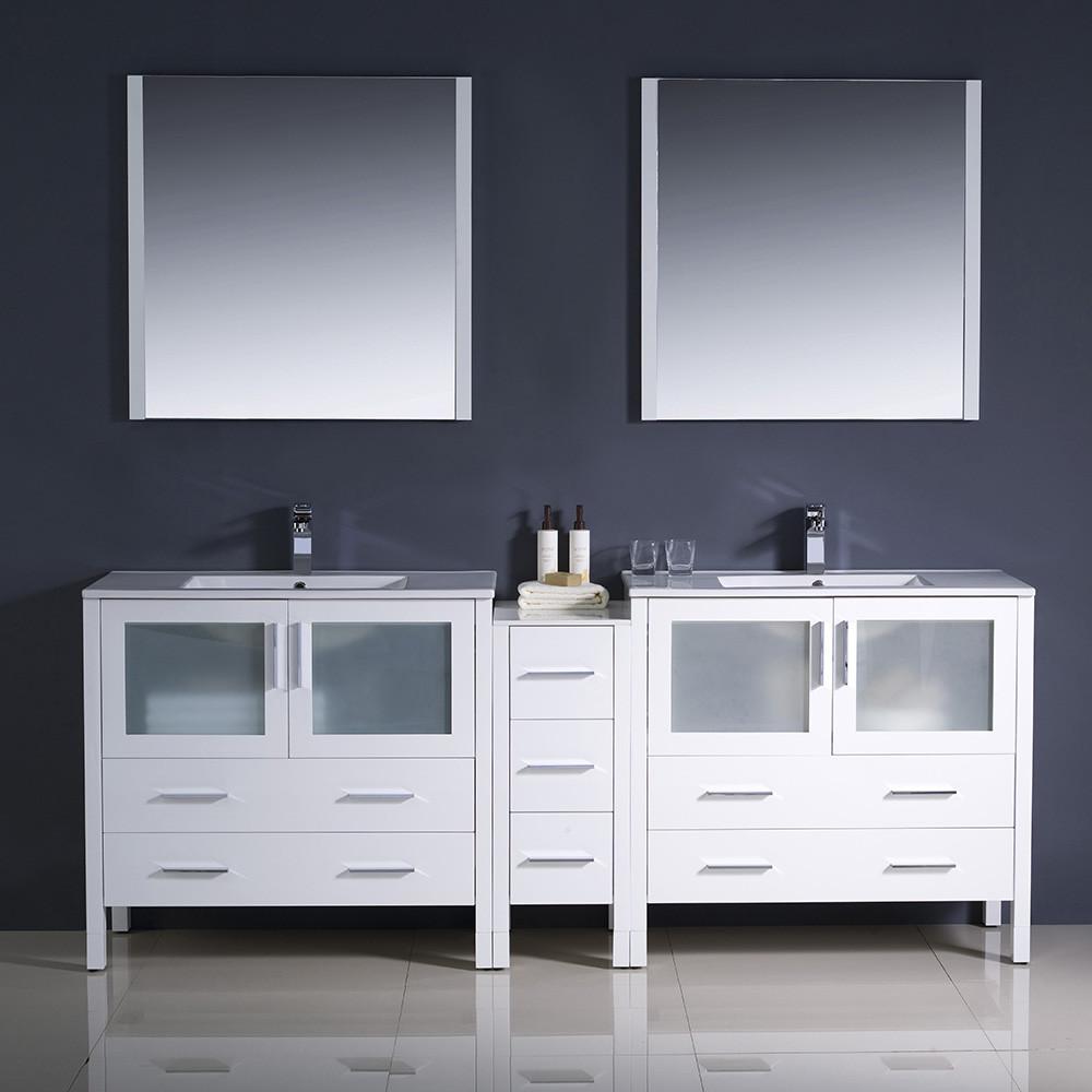 Fresca Torino 84" White Modern Double Sink Vanity w/ Side Cabinet & Integrated Sinks Vanity Fresca 