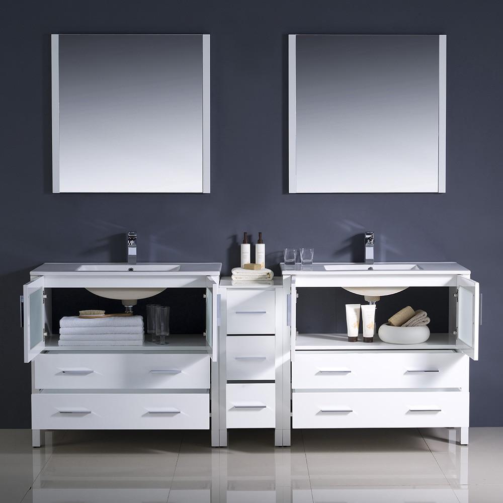 Fresca Torino 84" White Modern Double Sink Vanity w/ Side Cabinet & Integrated Sinks Vanity Fresca 