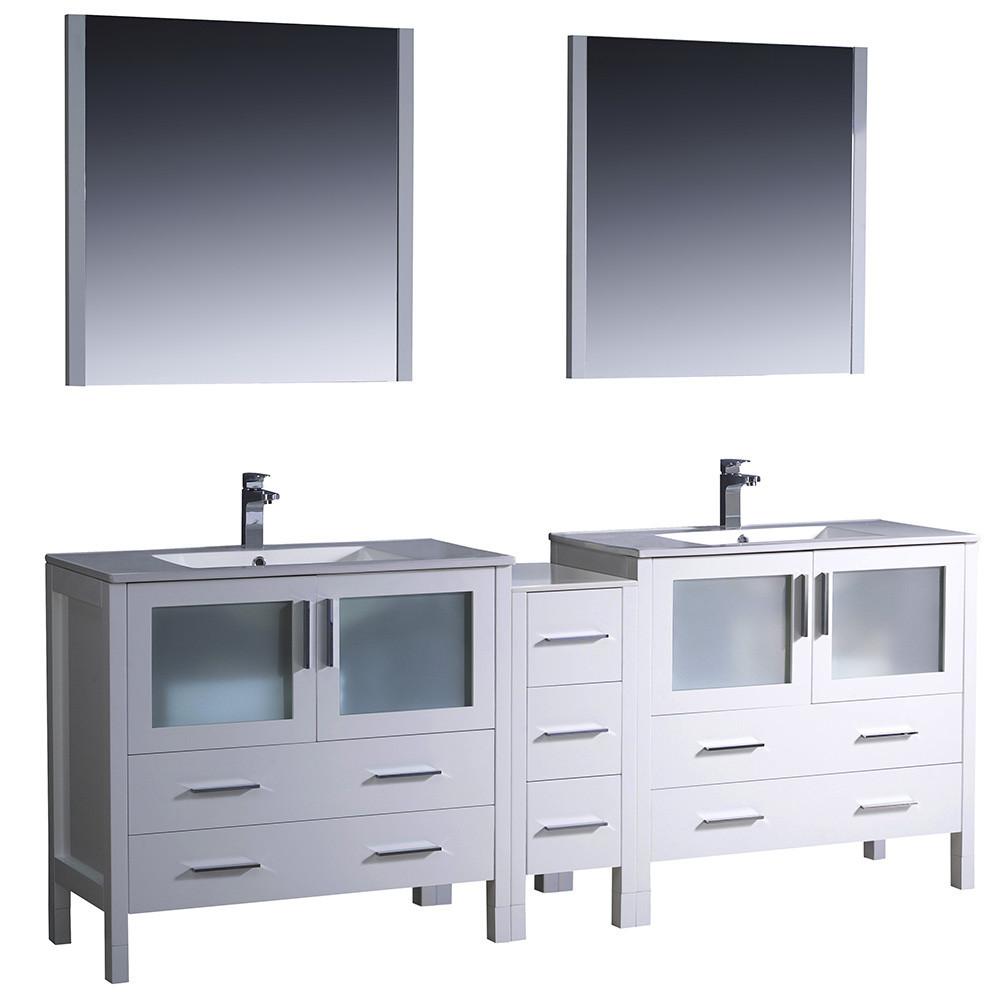 Fresca Torino 84" White Modern Double Sink Vanity w/ Side Cabinet & Integrated Sinks Vanity Fresca 