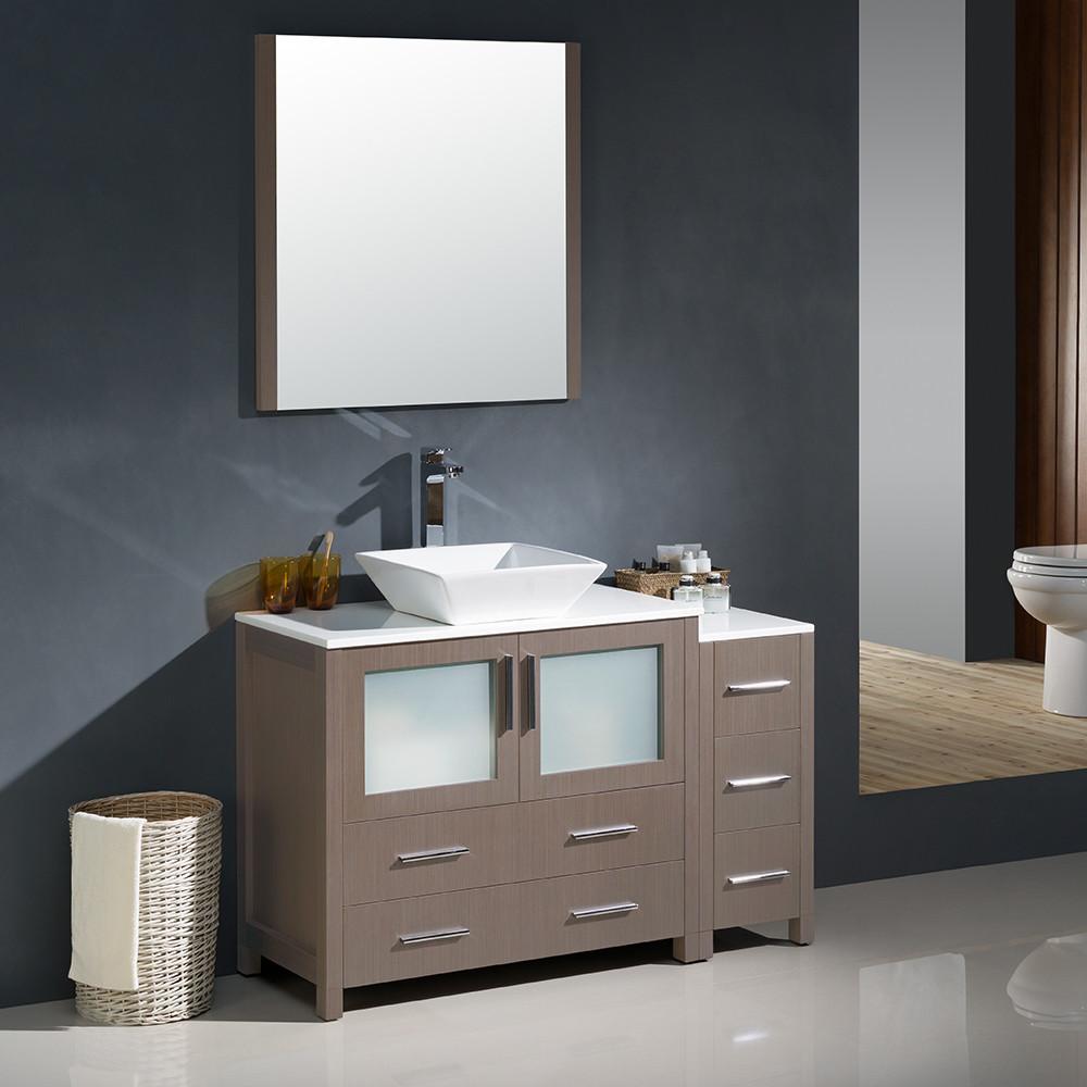 Fresca Torino 48" Gray Oak Modern Bathroom Vanity w/ Side Cabinet & Vessel Sink Vanity Fresca 